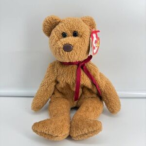 TY Beanie Baby Very Rare Curly the Bear with Tag Errors (1993/1996) & Brown Nose